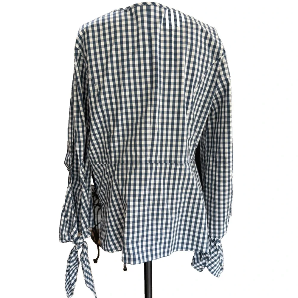 J.Crew Universal Standard Blue White Gingham V-Neck Shirt Women's Small